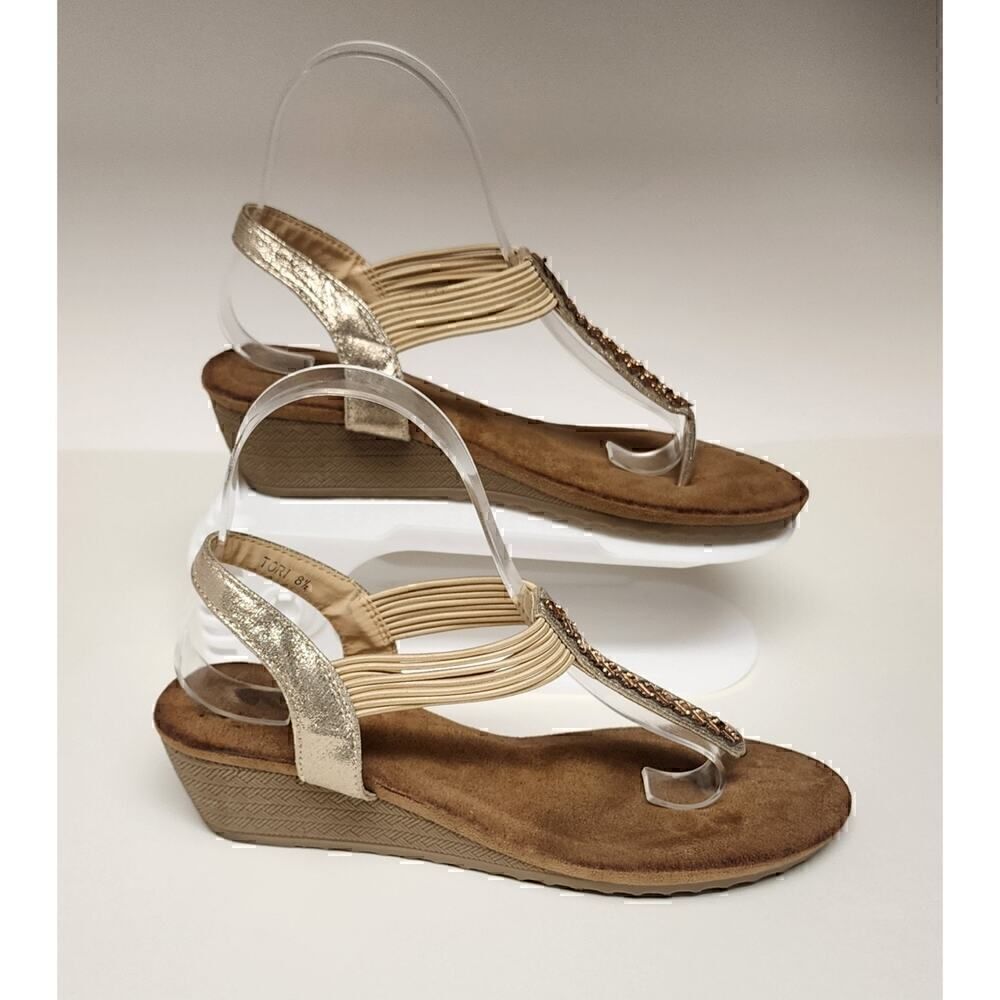 GC Shoes Tori Rhinestone Strap Wedge Sandals, Open Toe Elastic Slingback 8.5